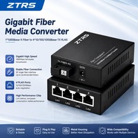 Convertidor Óptico Ethernet No Administrado ZTRS, Convertidor de Medios Gigabit de 4 Puertos 10/100/1000M RJ45 con Puerto de Fibra SC de 1000M