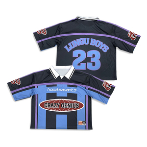 Custom Boxy Fit Recortada Jersey Diseño de gran tamaño Bordado Rib Neck Street Wear Americano Retro Fútbol Camisetas de fútbol - Product Image 2