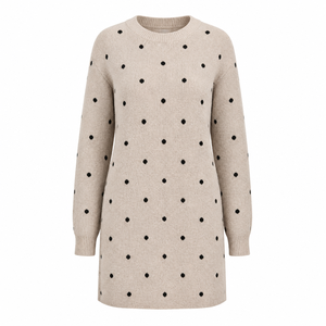 Vestido de Suéter Maxi de Punto Jacquard Personalizado para <span class=keywords><strong>Mujer</strong></span>, Manga Larga, Cuello Redondo, Otoño Invierno, OEM, Venta al Por Mayor, Marca Privada, al Por Mayor - Product Image 1