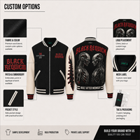 Chaqueta de Béisbol con Cierre para Hombre, Manga de PU, Bordado en la Espalda, Botones a Presión, Logotipo Personalizado, Fabricación OEM/ODM
