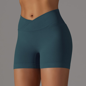 Shorts Deportivos de Mujer con Cintura Cruzada Acanalada, Efecto Push-Up, Antirozaduras, Alta Elasticidad, para Uso Diario, Casual, Running, Deporte y Ciclismo - Product Image 1