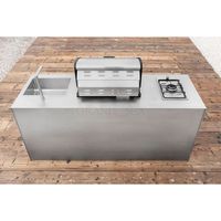 Armoire de cuisine extérieure moderne ignifuge murale en acier inoxydable 304 avec porte coulissante pour petite station de cuisine de patio - En promotion