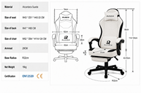 Chaise de bureau ergonomique en tissu avec massage, pivotante à 360 degrés, hauteur réglable, soutien lombaire pour le travail, les jeux et la détente