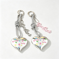 Porte-clés Cœur Porte-Bonheur en Métal Brillant avec Pendentif Strass et Cordon Noué, Breloque Lettre Porte-Bonheur pour Filles - Vente en Gros Usine