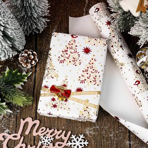 Christmas <b>Wrapping</b> <b>Paper</b> Roll 17in x 32.8ft Red Gold Foil Trees Stars Birds Gift Wrap for Holiday Celebration - Product Image 2