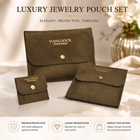 Lot de pochettes à bijoux rectangulaires de luxe en suède personnalisables avec logo, élégantes et portables, avec bouton-pression pour colliers et bagues