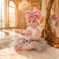 Poupée Reborn de 22 pouces en vinyle intégral, avec nœud rose, couronne, robe grise et jupe en tulle, pour jeu d'imitation