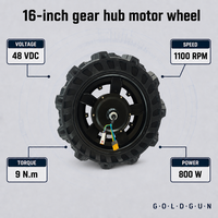 Moteur de moyeu à engrenages GOLDGUN 16 pouces 48V 800W 1100 tr/min 9 Nm, grande roue tout-terrain pour tricycles électriques, motos et camions