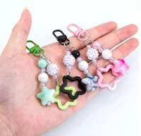 Colgante de correa de teléfono con abalorio de estrella hueca, colgante de cuentas acrílicas coloridas, accesorios para llavero, cordón para teléfono móvil, joyería