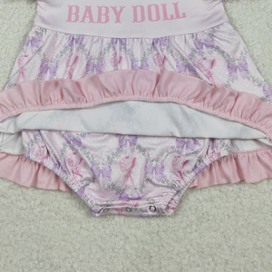 Conjunto de Falda y Romper con Volantes y Estampado de Flores Lavanda, Ecológico, de Manga Corta, para Bebés Recién Nacidas - Product Image 6