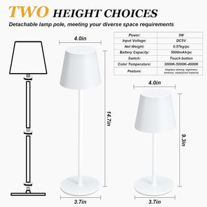 Lampes de table rechargeables sans fil 3 couleurs gradation en continu 1200-5200mAh batterie lampe de bureau LED pour chambre Couple dîner bureau - Product Image 5