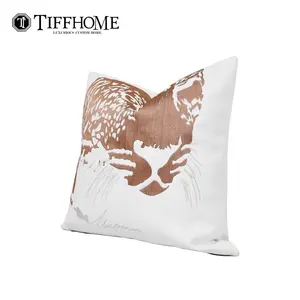 Tiff Home Custom Private LabelWhite Square Ancient Style Pillow Embroidered Pillow Cover For Sofa