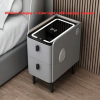 Table de chevet intelligente traditionnelle avec chargeur sans fil, lumière LED, port USB, verrouillage par empreinte digitale, plateau en verre moderne pour appartement, chambre et salon