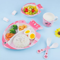 Ensemble de vaisselle pour enfants en fibre de bambou compostable, design animal personnalisable, vente en gros, 5 pièces