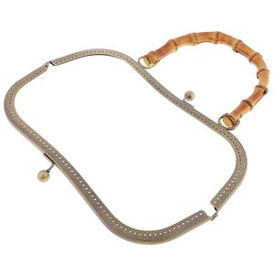 Bronzo 27cm manico in bambù telaio in metallo con chiusura a catenaccio per borsa fai da te in bambù e legno artigianato - Product Image 2