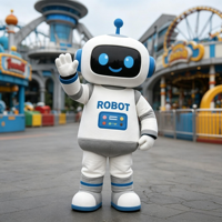 Costume de Mascotte Robot Mignon Blanc et Bleu en Peluche Technologique en EVA pour Adultes – Idéal pour Parcs à Thème, Musées Scientifiques, Parades, Centres Commerciaux et Publicité