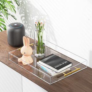 Tùy chỉnh thân thiện với môi trường không thấm nước khay Acrylic trong suốt với tay cầm vàng phục vụ như một khay tắm thanh lịch hoặc Khay phục vụ - Product Image 3