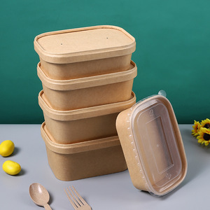 Disposable Kraft paper lunch box cover plus PP cover food packaging fast food box take-away box
