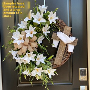 Exquisite Spring <b>Easter</b> Cross Garland Ornament Artificial Lily Plastic Soft Polyester Fabric Decorative <b>Door</b> - Product Image 3