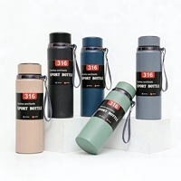Gourde isotherme en acier inoxydable 316 de 800 ml avec affichage de la température, double paroi isolée, bouteille d'eau de sport pour les voyages, les activités de plein air et la salle de sport