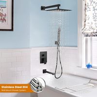Ensemble de système de douche avec bec de baignoire 3 fonctions Robinet de douche mural Noir Ensemble de robinet de douche de baignoire 10 pouces Pomme de pluie