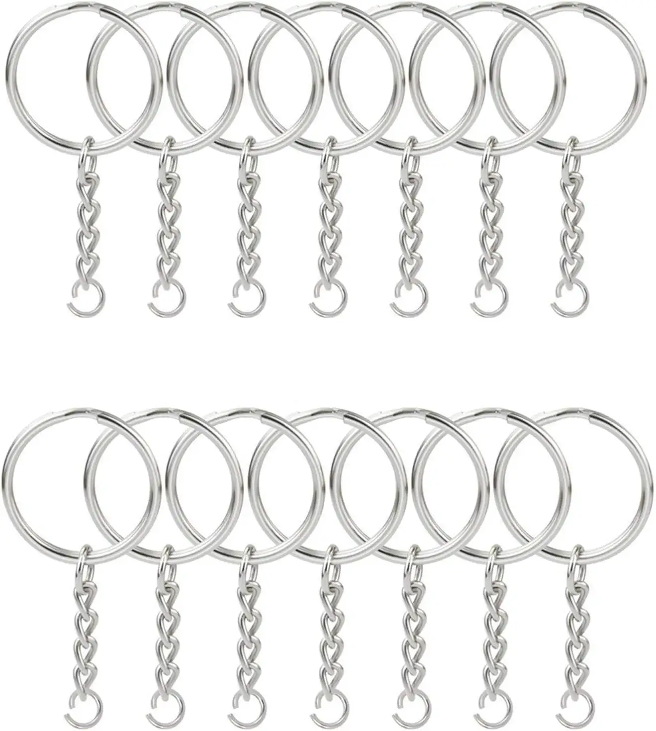 Silver Color Metal Split Key Chain Ring Parts with Open Jump Ring and Connector