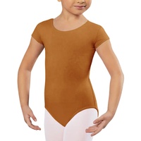 Maillot de Ballet MiDee de Algodón Suave para Niñas, con Cuello Redondo, Mangas Cortas y Espalda Descubierta en U para Entrenamiento de Danza