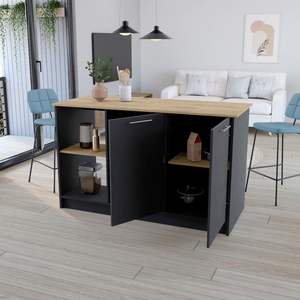 Padua <b>Kitchen</b> <b>Island</b> in Black/Macadamia Stylish <b>Kitchen</b> <b>Islands</b> & <b>Carts</b> - Product Image 5