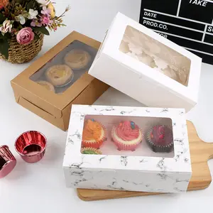 शादी कस्टम कप केक बक्से पैकेजिंग 2 4 6 छेद व्यक्तिगत मफिन कागज कप केक बॉक्स