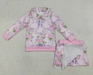 Ensemble de vêtements pour filles Fashion Girl GLD1572, haut à fermeture éclair avec fleurs roses, jupes à volants, shorts - Product Image 3