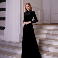 Robe longue en velours à col haut et manches longues pour femme, coupe trapèze, couleur unie, automne-hiver, personnalisable OEM ODM