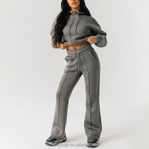 Tuta da Jogging Casual <span class=keywords><strong>con</strong></span> Logo personalizzato felpa corta oversize <span class=keywords><strong>con</strong></span> <span class=keywords><strong>cappuccio</strong></span> e pantaloni da Jogging a gamba larga Set 2 pezzi Set da salotto Set da donna - Product Image 3