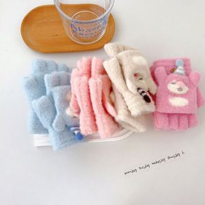 Super Baby Half Flip Children's Gloves Cold Protection Thickened Cycling Snow Exposed <b>Finger</b> Writing Five <b>Fingers</b> - Product Image 2