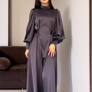 Robe maxi élégante à manches longues et ceinture pour femmes musulmanes - Robe <span class=keywords><strong>abaya</strong></span> islamique modeste pour l'automne et l'hiver - Product Image 3