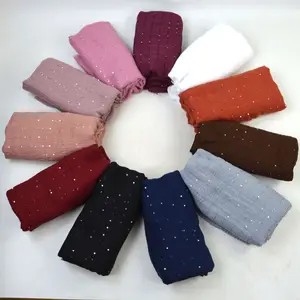 Popular Plain Glitter Sequins Crinkle Cotton Viscose Muslim Hijab Shawl Scarf Women Autumn Winter Warm Head Wraps