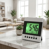 Moderner Japanischer Funkwecker mit LCD-Display, Elektronischer Kalender, Datum, Temperatur, Hintergrundbeleuchtung, Schlummerfunktion und Batteriebetrieb