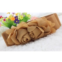 Ceinture large pour dames de la mode coréenne avec bande élastique extensible Boucle décorative en alliage à fleurs roses