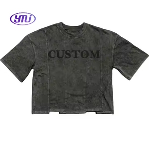 Camiseta Corta de Algodón 100% Tejido con Dobladillo Irregular y Hombro Caído, Estilo Vintage Casual de Media Manga para Verano - <span class=keywords><strong>Moda</strong></span> Urbana - Product Image 1