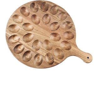 Bandeja redonda de madera para huevos, de madera de acacia, reutilizable, para postres de Pascua, vajilla para fiestas - Product Image 5