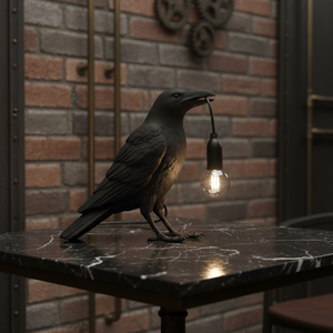 Lampe de chevet/de table en résine peinte à la main, sculpture d'oiseau porte-bonheur, veilleuse pour chambre à coucher, salon, décoration de la maison, ampoule - Product Image 5