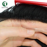Perruque Toupet Homme en Dentelle Allemande, Cheveux Indiens, Dentelle Française Complète, Densité 130%, Ondulations Naturelles, Nœuds Frontaux, Remplacement