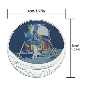 Moneda Conmemorativa del Apolo 11, Diseño del Módulo Lunar y Astronautas que Realizaron la Aterrizada en la Luna, Moneda de Recuerdo Plateada con Foto - Product Image 6