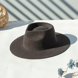 Linglong personnalisé 100% australien laine feutre chapeau corps rigide large chapeau en gros Fedora dur bord chapeaux pour les femmes