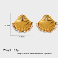 Boucles d'oreilles clous en acier inoxydable plaqué or PVD 18 carats, étanches, avec zircon, motif coquillage, inaltérables, pour femme, idéales pour l'été et les vacances