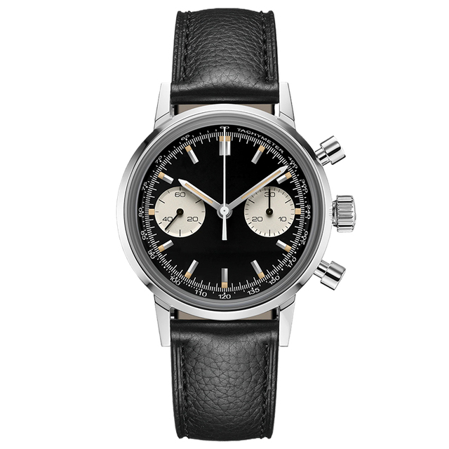 Panda Design White and Black Quartz Chronograph Watch Men Stainless Steel case and Leather Strap U3018