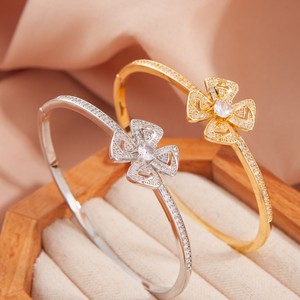 Four Leaf Clover <b>Bracelet</b> Gold Silver <b>Copper</b> Alloy Channel Setting Jewelry Unisex Anniversary Gift - Product Image 4