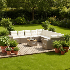 Ensemble de canapés de jardin beige en rotin, 6 places, mobilier d'extérieur, design contemporain - Product Image 2