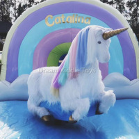 Castillo Inflable con Tobogán de Unicornio, Juego de Rodeo de Unicornio, Castillo Hinchable con Diseño de Nubes y Arcoíris para Niños