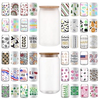 Verres à boisson personnalisés de 16 oz, verres à sublimation vierges, gobelets en verre givré en forme de canette, tasses à bière en forme de canette avec couvercle en bambou et pailles