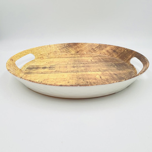 Vassoio Rotondo in Melamina Effetto Legno Recuperato 34,8 cm, Vassoio per Alimenti con Texture Martellata per Ristoranti e Caffè - Product Image 5